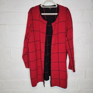 Talbots Red and Black Windowpane Open Cardigan, 3X